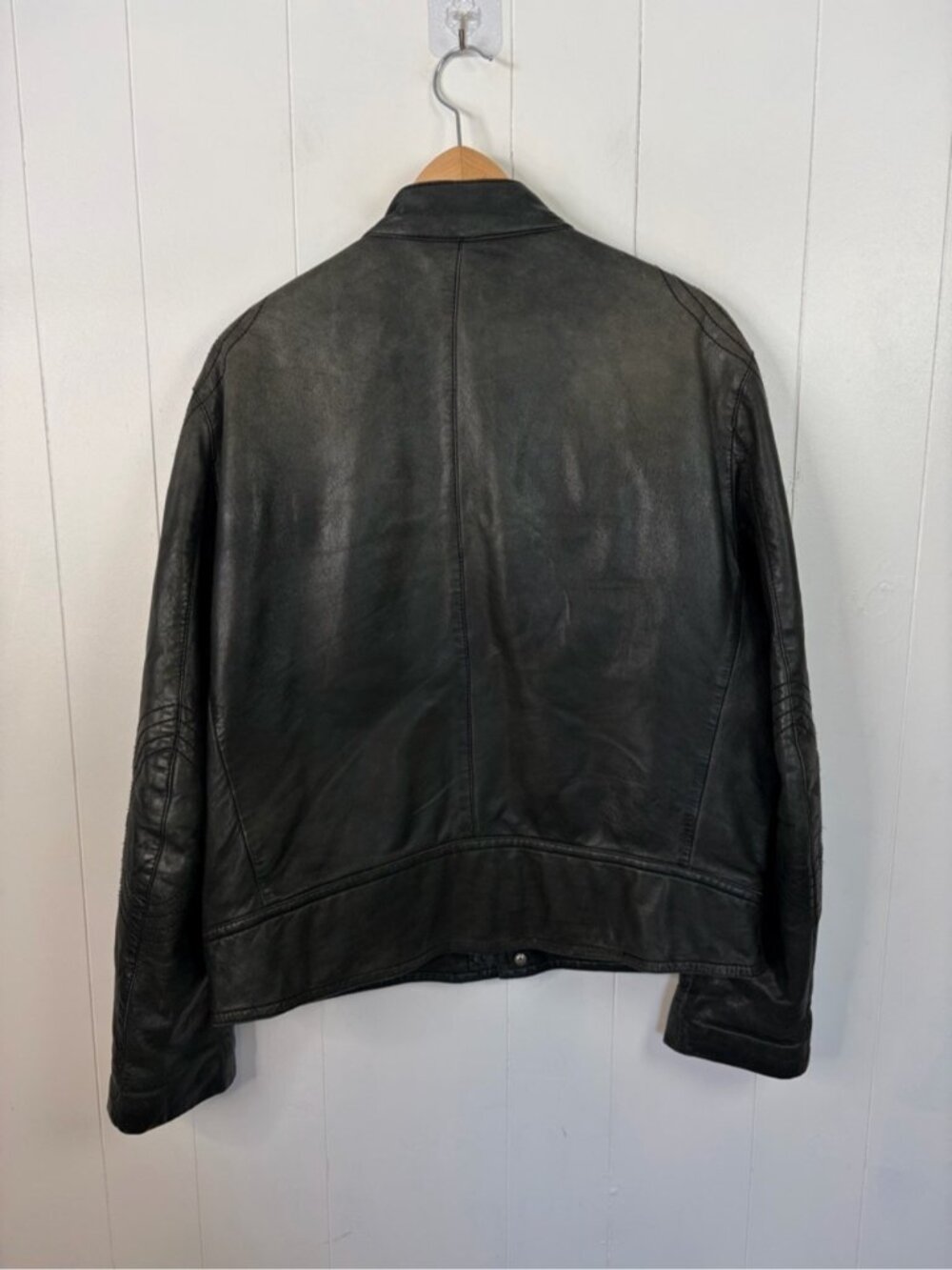 TRS by Torras Men’s Moto Bomber Soft Leather Jacket Gray SIZE USA size 42 Large - Picture 2 of 14